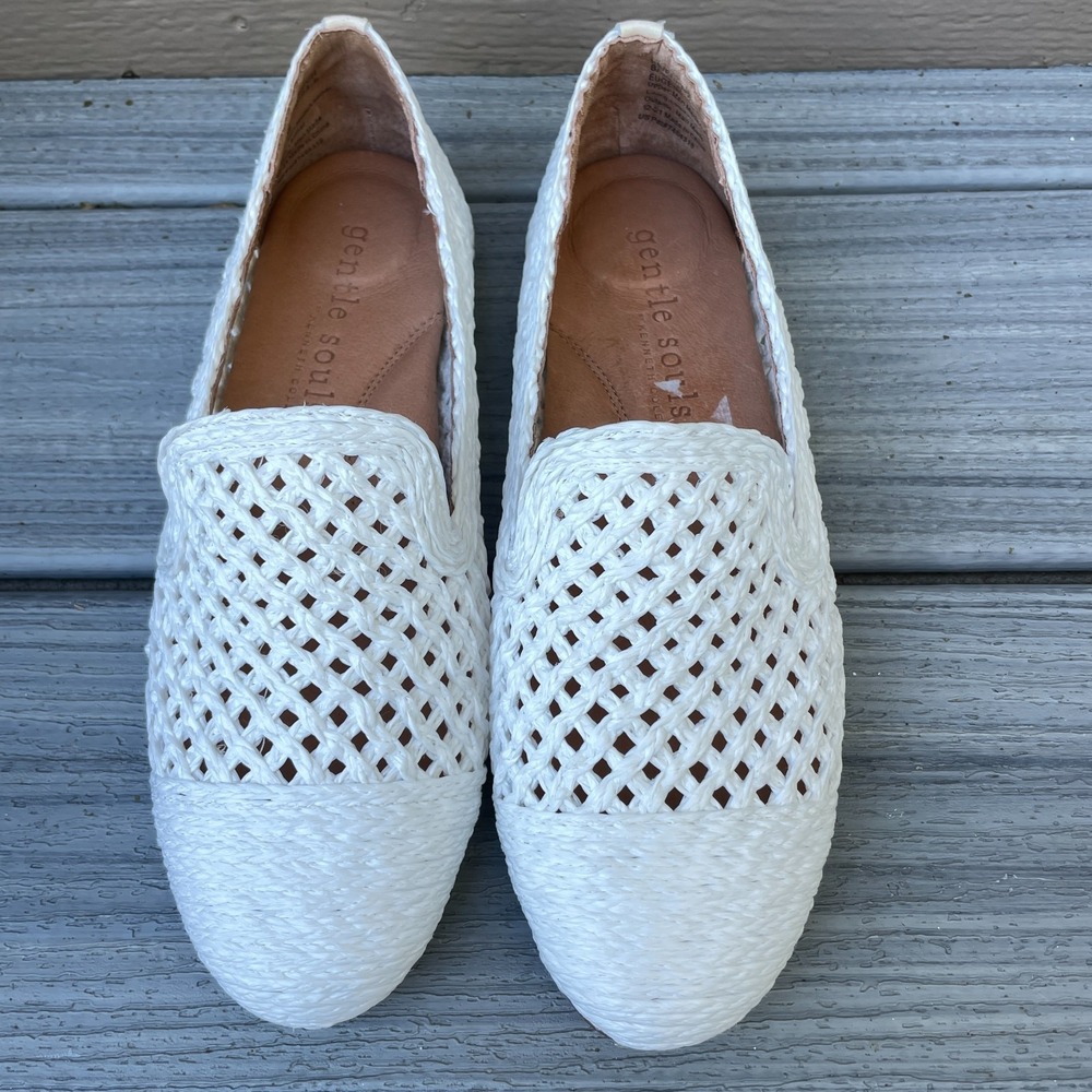 Gentle Souls by Kenneth Cole Womens 8M Eugene Woven Loafers White Comfort NWOB